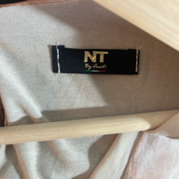 NT by Amati Beige Brown Tie Dye Style Print Tunic Blouse Top One Size Silk - Picture 6 of 8